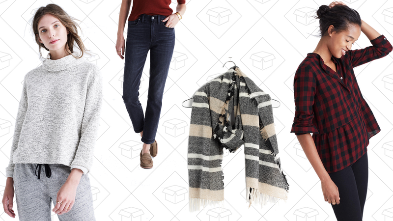 Marled Pullover Top, $66 | Cruiser Straight Jeans, $96 | Awning Strip Scarf, $45 | Lakeside Peplum Shirt, $60